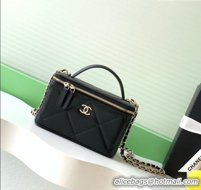 Most Popular Chanel Grained Shiny Calfskin Long Vanity with Chain and Top Handle AP4933 Black 2025