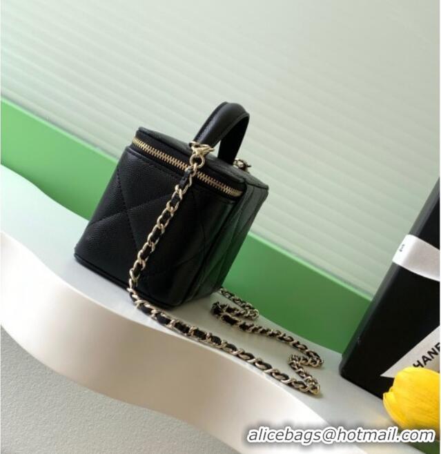 Most Popular Chanel Grained Shiny Calfskin Long Vanity with Chain and Top Handle AP4933 Black 2025