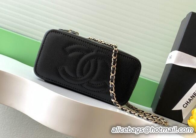 Most Popular Chanel Grained Shiny Calfskin Long Vanity with Chain and Top Handle AP4933 Black 2025