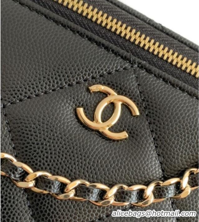 Most Popular Chanel Grained Shiny Calfskin Long Vanity with Chain and Top Handle AP4933 Black 2025