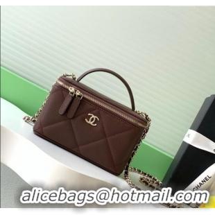 Buy Classic Chanel Grained Shiny Calfskin Long Vanity with Chain and Top Handle AP4933 Brown 2025