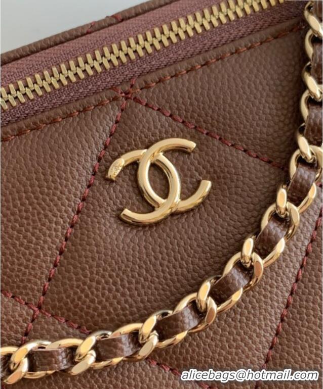 Buy Classic Chanel Grained Shiny Calfskin Long Vanity with Chain and Top Handle AP4933 Brown 2025