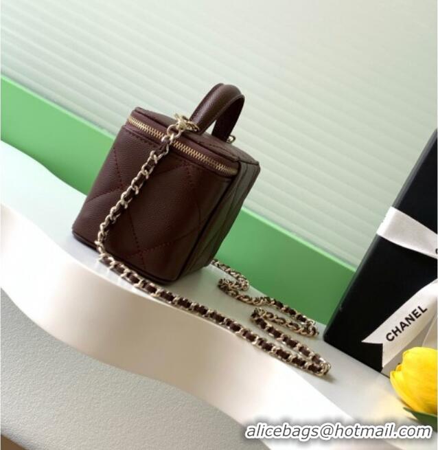 Buy Classic Chanel Grained Shiny Calfskin Long Vanity with Chain and Top Handle AP4933 Brown 2025