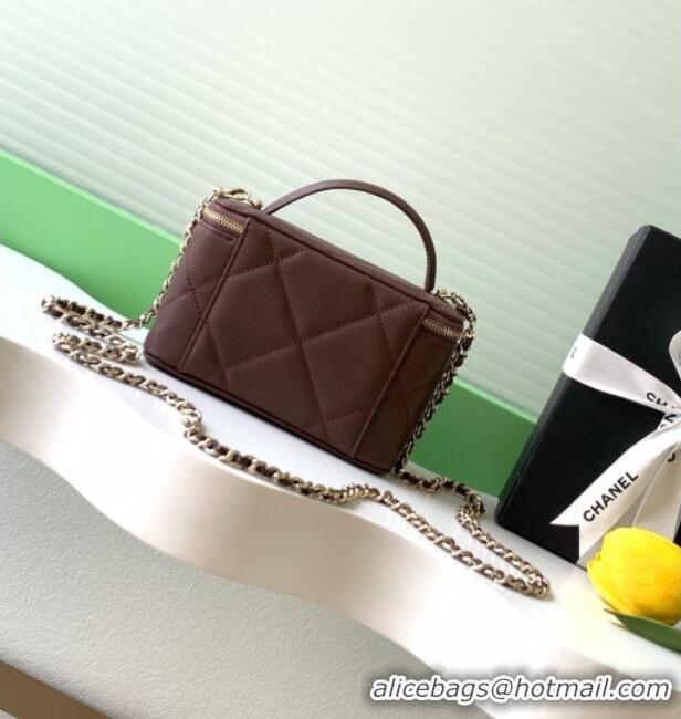 Buy Classic Chanel Grained Shiny Calfskin Long Vanity with Chain and Top Handle AP4933 Brown 2025