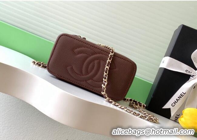 Buy Classic Chanel Grained Shiny Calfskin Long Vanity with Chain and Top Handle AP4933 Brown 2025