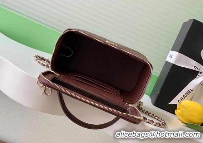 Buy Classic Chanel Grained Shiny Calfskin Long Vanity with Chain and Top Handle AP4933 Brown 2025