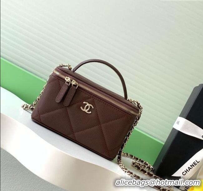 Buy Classic Chanel Grained Shiny Calfskin Long Vanity with Chain and Top Handle AP4933 Brown 2025