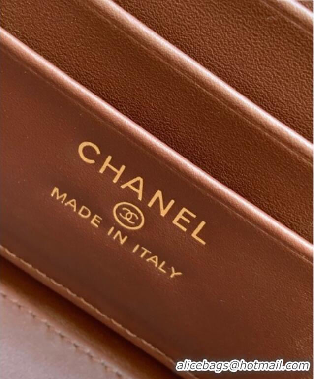 Buy Classic Chanel Grained Shiny Calfskin Long Vanity with Chain and Top Handle AP4933 Brown 2025