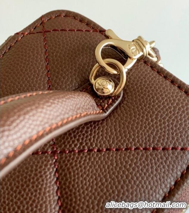 Buy Classic Chanel Grained Shiny Calfskin Long Vanity with Chain and Top Handle AP4933 Brown 2025
