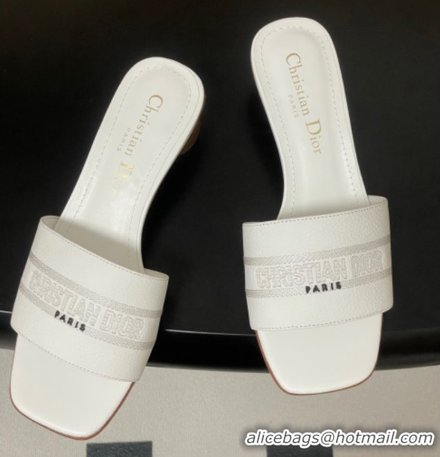 Top Design Dior Dway Heel Slides Sandal 4cm in Grained Calfskin Leather White 0822073