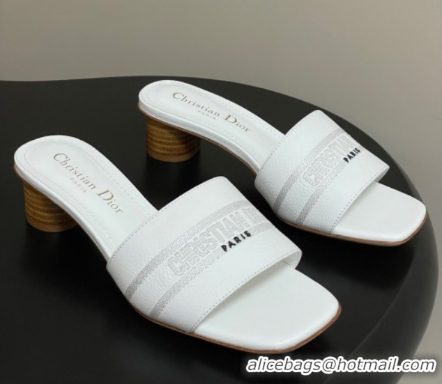 Top Design Dior Dway Heel Slides Sandal 4cm in Grained Calfskin Leather White 0822073
