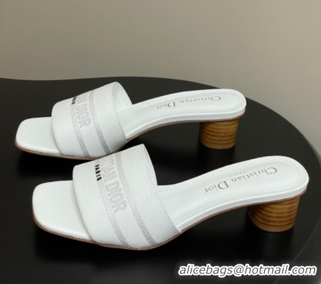 Top Design Dior Dway Heel Slides Sandal 4cm in Grained Calfskin Leather White 0822073