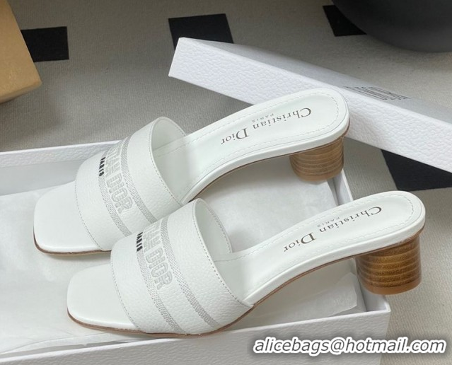 Top Design Dior Dway Heel Slides Sandal 4cm in Grained Calfskin Leather White 0822073