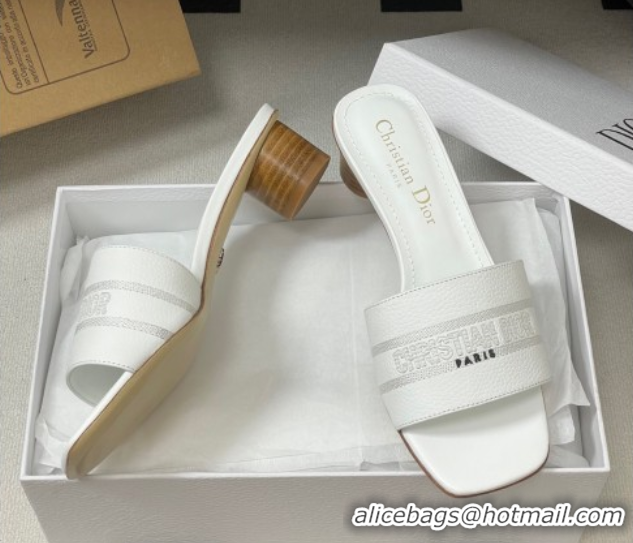 Top Design Dior Dway Heel Slides Sandal 4cm in Grained Calfskin Leather White 0822073