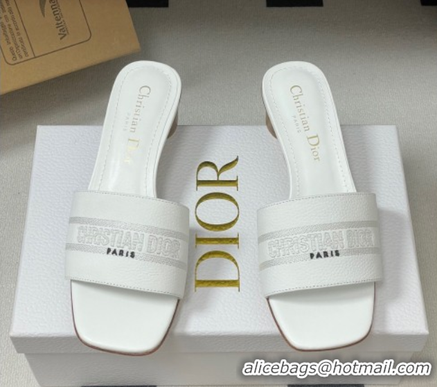 Top Design Dior Dway Heel Slides Sandal 4cm in Grained Calfskin Leather White 0822073