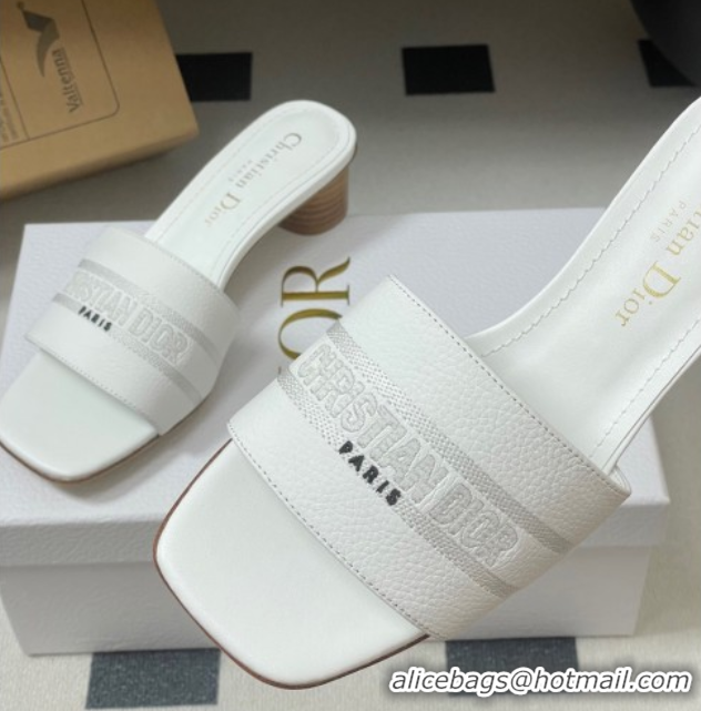 Top Design Dior Dway Heel Slides Sandal 4cm in Grained Calfskin Leather White 0822073