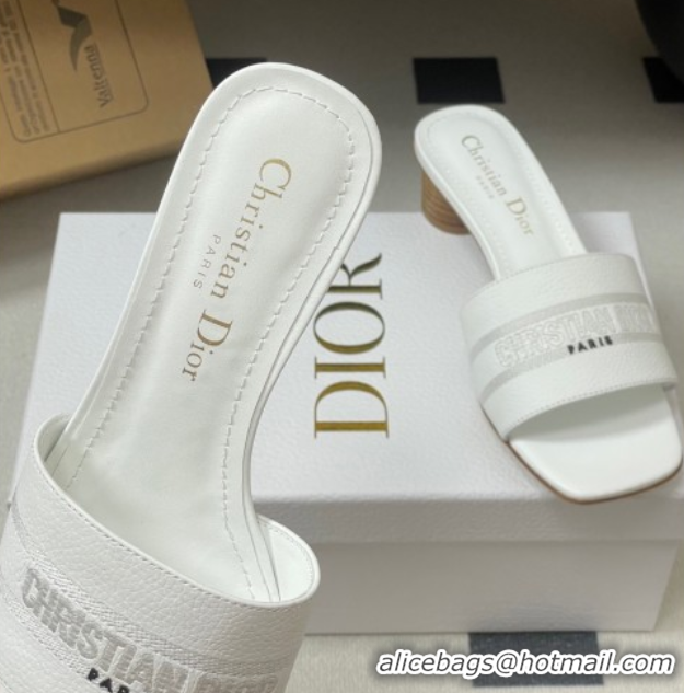 Top Design Dior Dway Heel Slides Sandal 4cm in Grained Calfskin Leather White 0822073