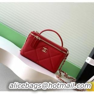 New Design Chanel Grained Shiny Calfskin Long Vanity with Chain and Top Handle AP4933 Red 2025
