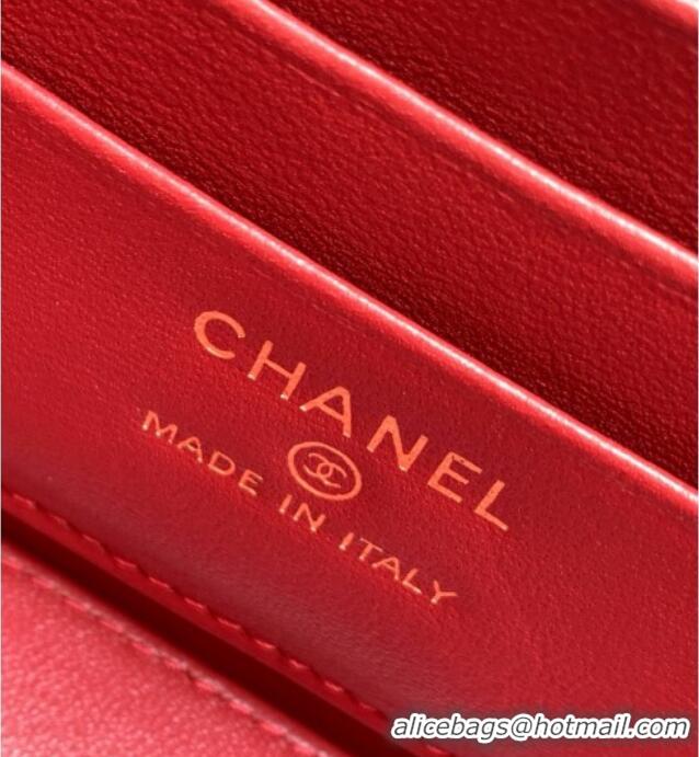 New Design Chanel Grained Shiny Calfskin Long Vanity with Chain and Top Handle AP4933 Red 2025