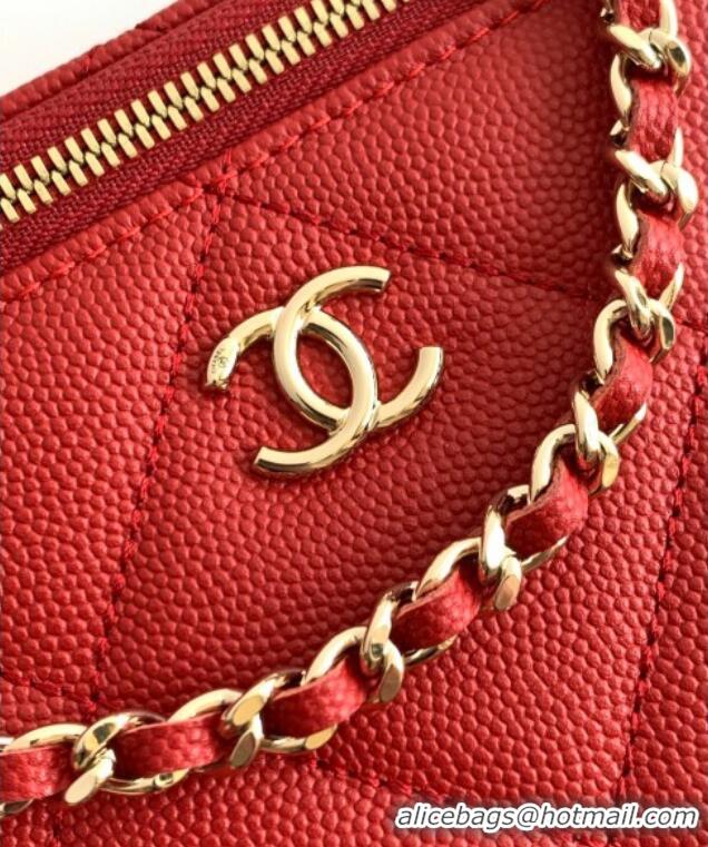 New Design Chanel Grained Shiny Calfskin Long Vanity with Chain and Top Handle AP4933 Red 2025