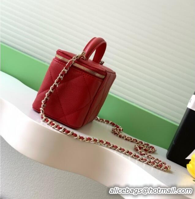 New Design Chanel Grained Shiny Calfskin Long Vanity with Chain and Top Handle AP4933 Red 2025