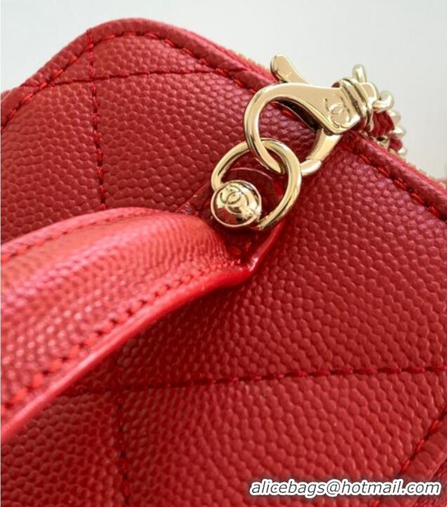 New Design Chanel Grained Shiny Calfskin Long Vanity with Chain and Top Handle AP4933 Red 2025