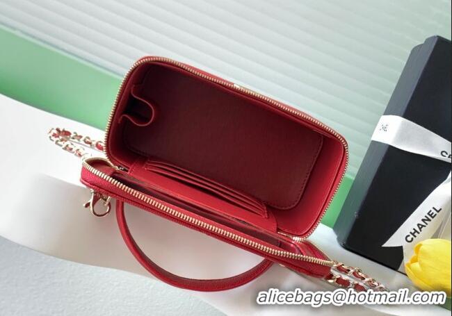 New Design Chanel Grained Shiny Calfskin Long Vanity with Chain and Top Handle AP4933 Red 2025