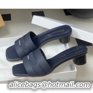 Good Looking Dior Dway Heel Slides Sandal 4cm in Grained Calfskin Leather Deep Blue 0822074