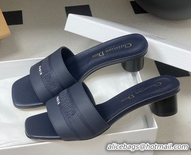 Good Looking Dior Dway Heel Slides Sandal 4cm in Grained Calfskin Leather Deep Blue 0822074