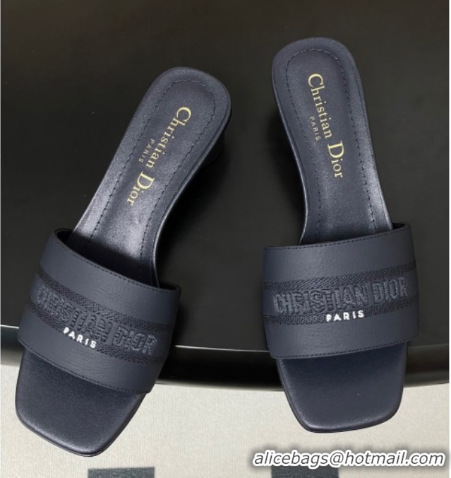 Good Looking Dior Dway Heel Slides Sandal 4cm in Grained Calfskin Leather Deep Blue 0822074