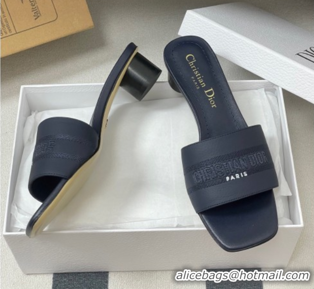 Good Looking Dior Dway Heel Slides Sandal 4cm in Grained Calfskin Leather Deep Blue 0822074