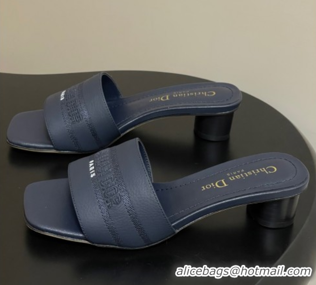 Good Looking Dior Dway Heel Slides Sandal 4cm in Grained Calfskin Leather Deep Blue 0822074