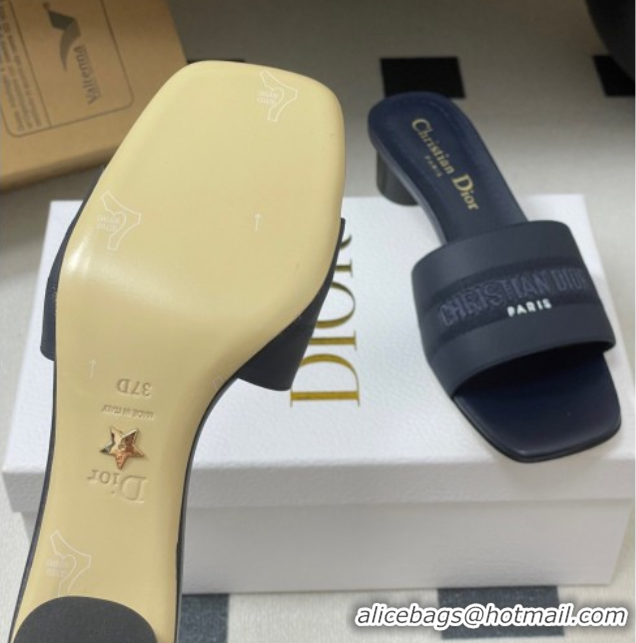 Good Looking Dior Dway Heel Slides Sandal 4cm in Grained Calfskin Leather Deep Blue 0822074