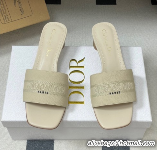 Best Product Dior Dway Heel Slides Sandal 4cm in Grained Calfskin Leather Light Blue 0822075