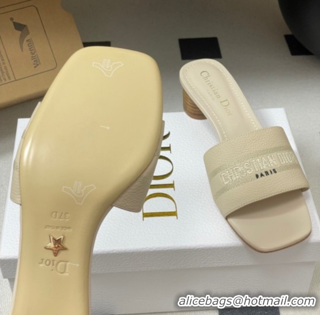 Best Product Dior Dway Heel Slides Sandal 4cm in Grained Calfskin Leather Light Blue 0822075