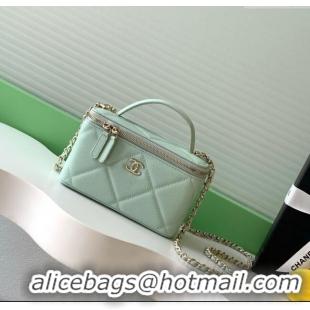 Top Quality Chanel Grained Shiny Calfskin Long Vanity with Chain and Top Handle AP4933 Light Green 2025