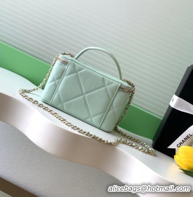 Top Quality Chanel Grained Shiny Calfskin Long Vanity with Chain and Top Handle AP4933 Light Green 2025