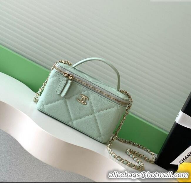 Top Quality Chanel Grained Shiny Calfskin Long Vanity with Chain and Top Handle AP4933 Light Green 2025
