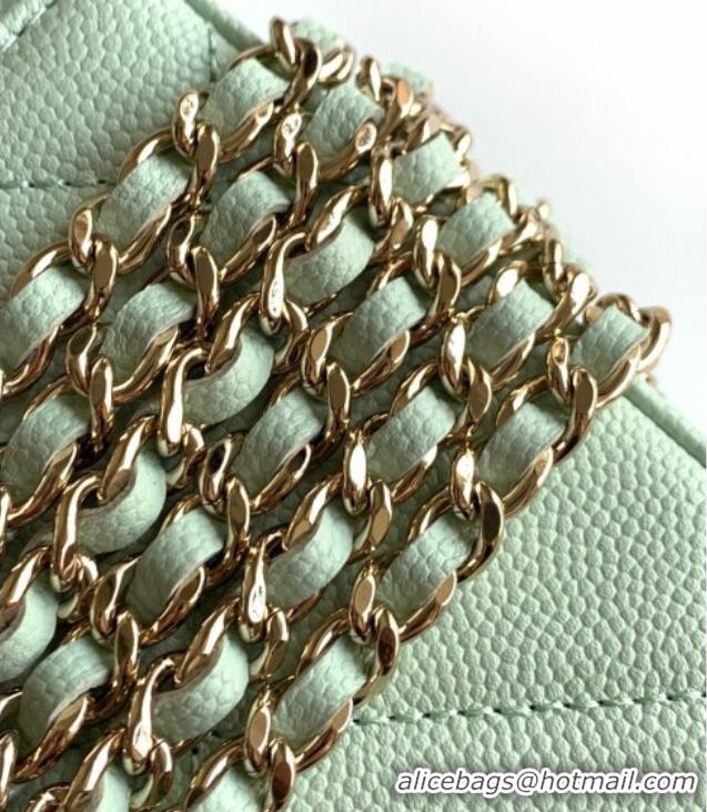 Top Quality Chanel Grained Shiny Calfskin Long Vanity with Chain and Top Handle AP4933 Light Green 2025