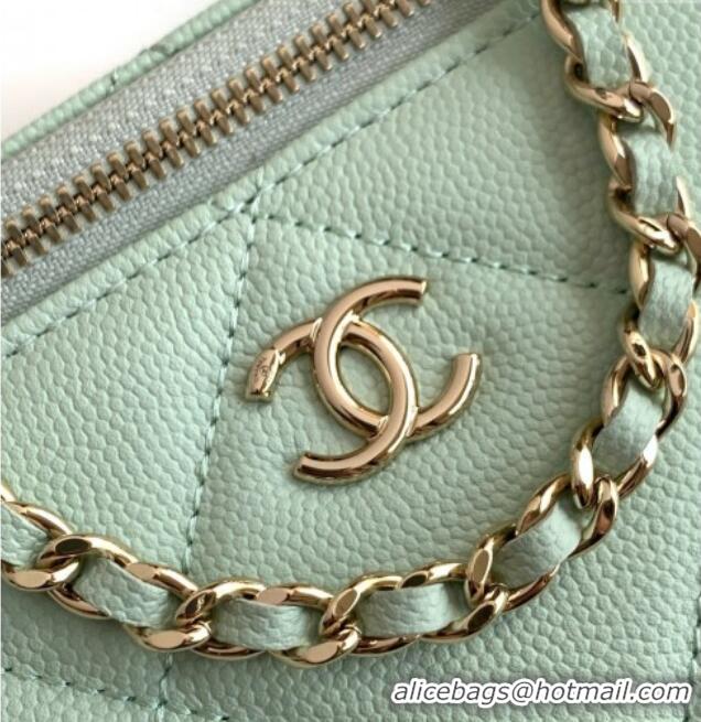 Top Quality Chanel Grained Shiny Calfskin Long Vanity with Chain and Top Handle AP4933 Light Green 2025