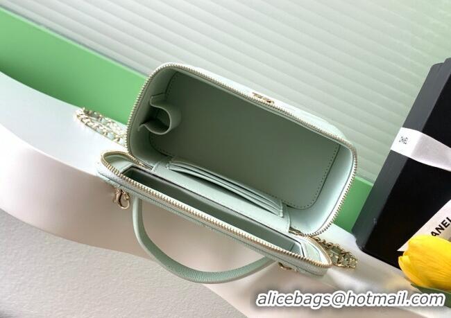 Top Quality Chanel Grained Shiny Calfskin Long Vanity with Chain and Top Handle AP4933 Light Green 2025