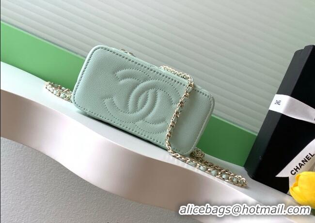 Top Quality Chanel Grained Shiny Calfskin Long Vanity with Chain and Top Handle AP4933 Light Green 2025