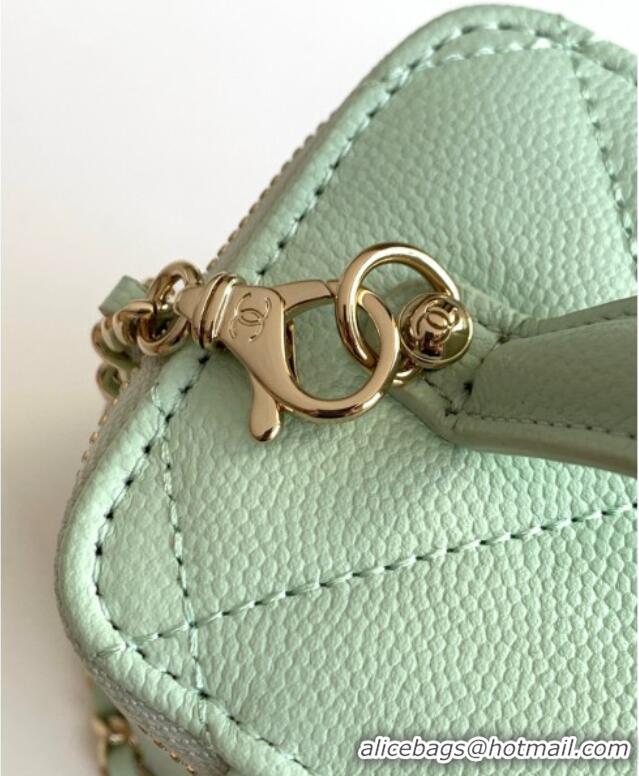Top Quality Chanel Grained Shiny Calfskin Long Vanity with Chain and Top Handle AP4933 Light Green 2025