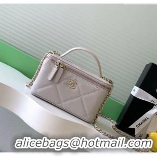 Buy Classic Chanel Grained Shiny Calfskin Long Vanity with Chain and Top Handle AP4933 Pale Grey 2025