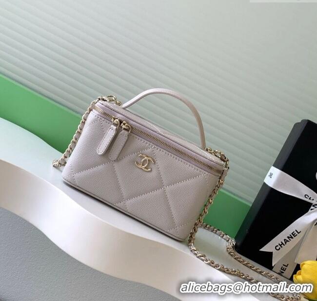 Buy Classic Chanel Grained Shiny Calfskin Long Vanity with Chain and Top Handle AP4933 Pale Grey 2025