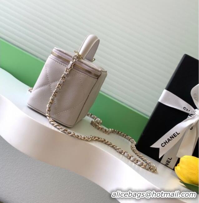 Buy Classic Chanel Grained Shiny Calfskin Long Vanity with Chain and Top Handle AP4933 Pale Grey 2025