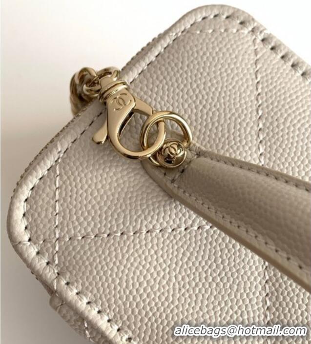 Buy Classic Chanel Grained Shiny Calfskin Long Vanity with Chain and Top Handle AP4933 Pale Grey 2025