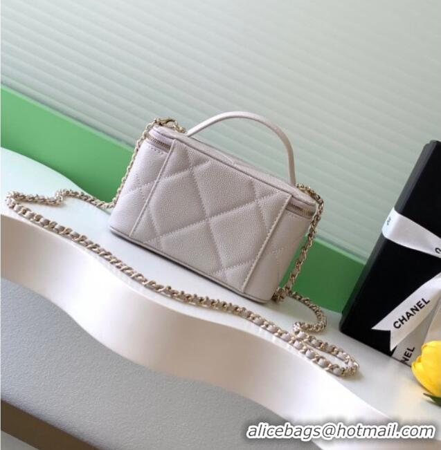 Buy Classic Chanel Grained Shiny Calfskin Long Vanity with Chain and Top Handle AP4933 Pale Grey 2025