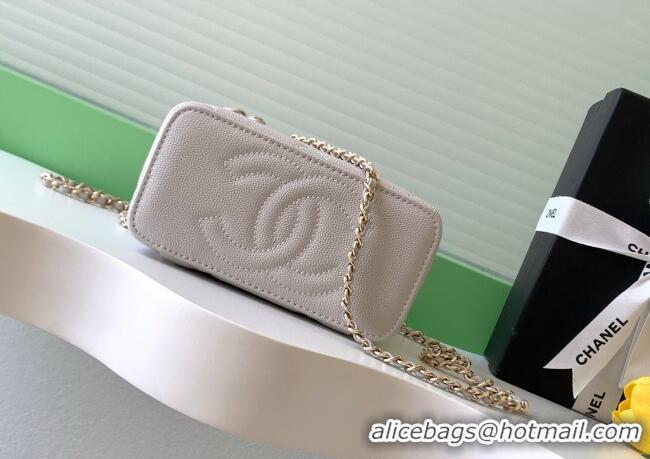 Buy Classic Chanel Grained Shiny Calfskin Long Vanity with Chain and Top Handle AP4933 Pale Grey 2025