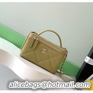 New Release Creation Chanel Grained Shiny Calfskin Long Vanity with Chain and Top Handle AP4933 Yellow Green 2025